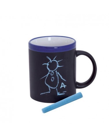 Mug ardoise et céramique avec sa craie (Bleu)