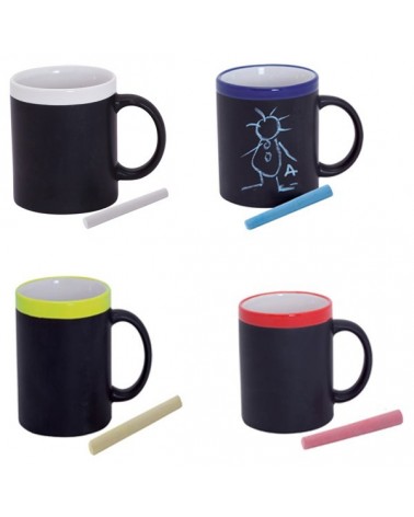 Mug ardoise et céramique avec sa craie (Bleu)