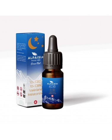 Huile de CBD Alpaisia Douce Nuit CBD 10%, CBN 10%, Valériane et Mélatonine