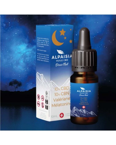 Huile de CBD Alpaisia Douce Nuit CBD 10%, CBN 10%, Valériane et Mélatonine